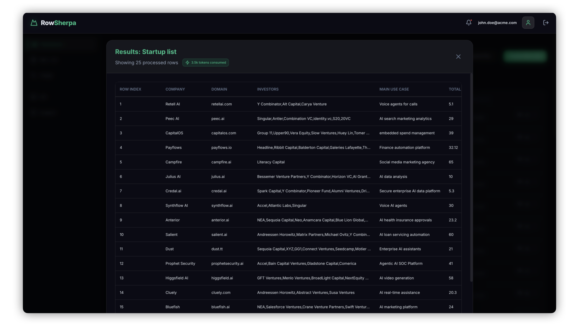 Screenshot of the RowSherpa Engine